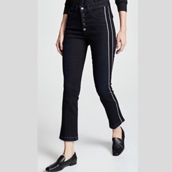 Veronica Beard Carolyn Baby Boot Jeans Black 29 Raven Wash Stripe Button Fly - Picture 3 of 9